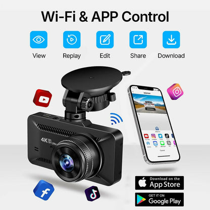 Dashcam 4K Pro – Enregistrement Ultra HD avec caméras avant/arrière, vision nocturne et surveillance 24h/24