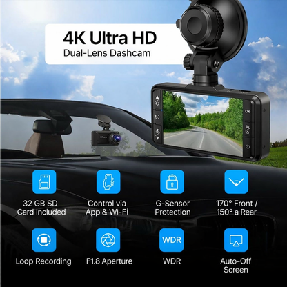 Dashcam 4K Pro – Enregistrement Ultra HD avec caméras avant/arrière, vision nocturne et surveillance 24h/24
