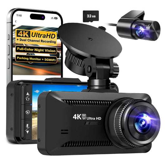Dashcam 4K Pro – Enregistrement Ultra HD avec caméras avant/arrière, vision nocturne et surveillance 24h/24